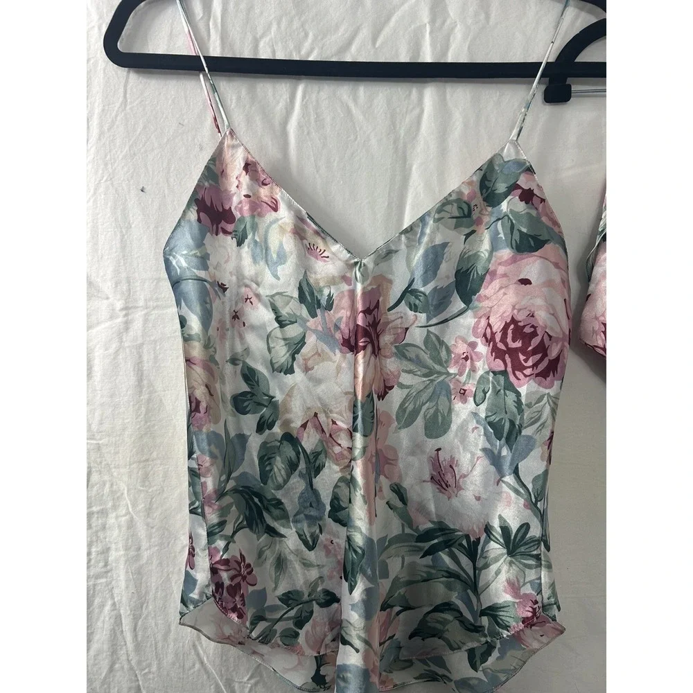 Mystique Intimates Pink Floral Satin Pajama Set Camisole Tap Shorts‎ Small